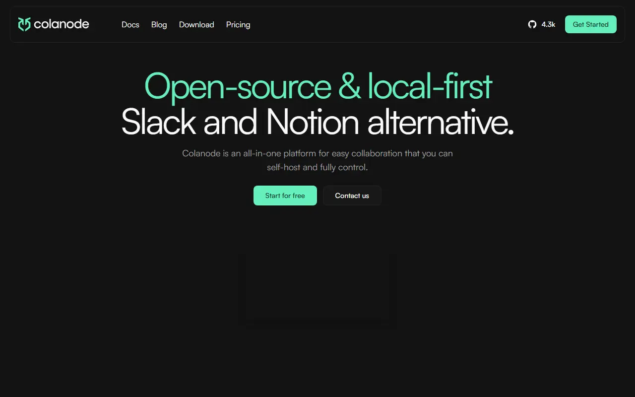 Colanode homepage screenshot