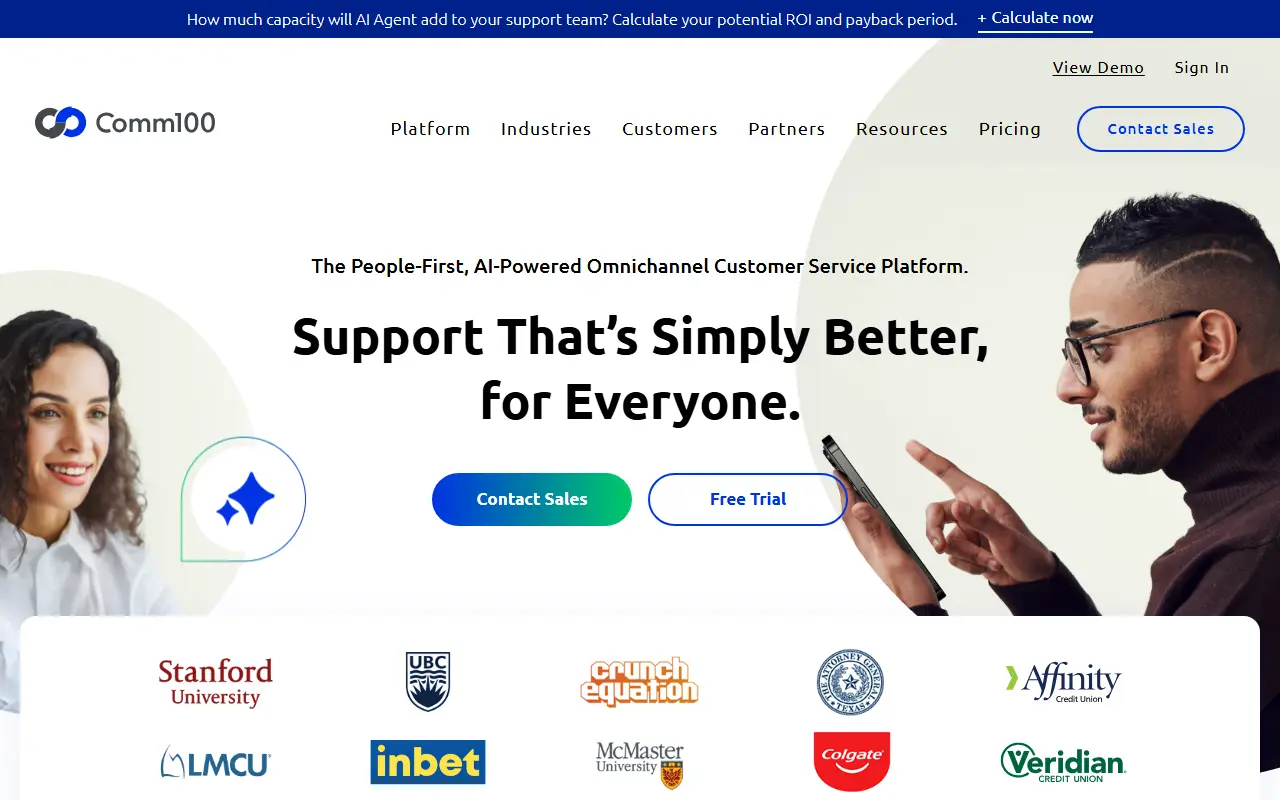 Comm100 homepage screenshot