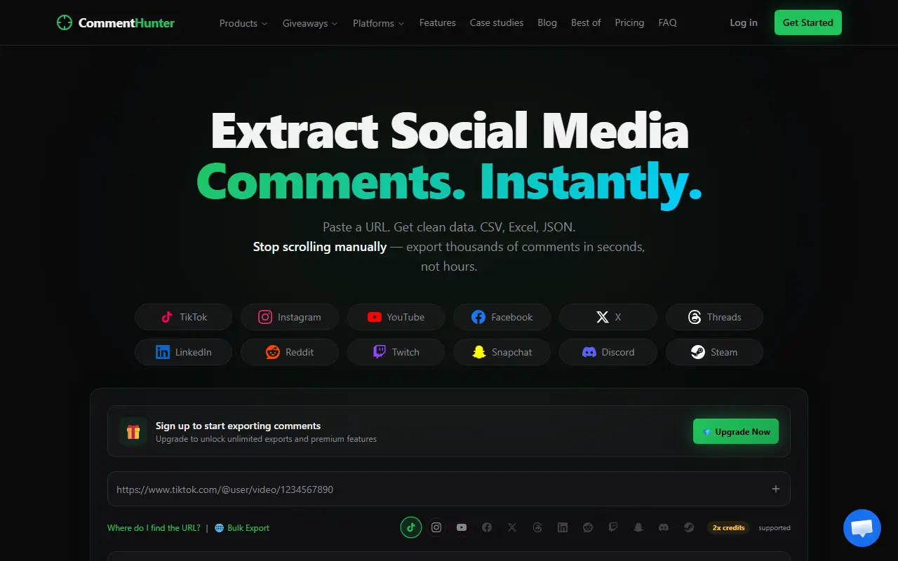 CommentHunter homepage screenshot
