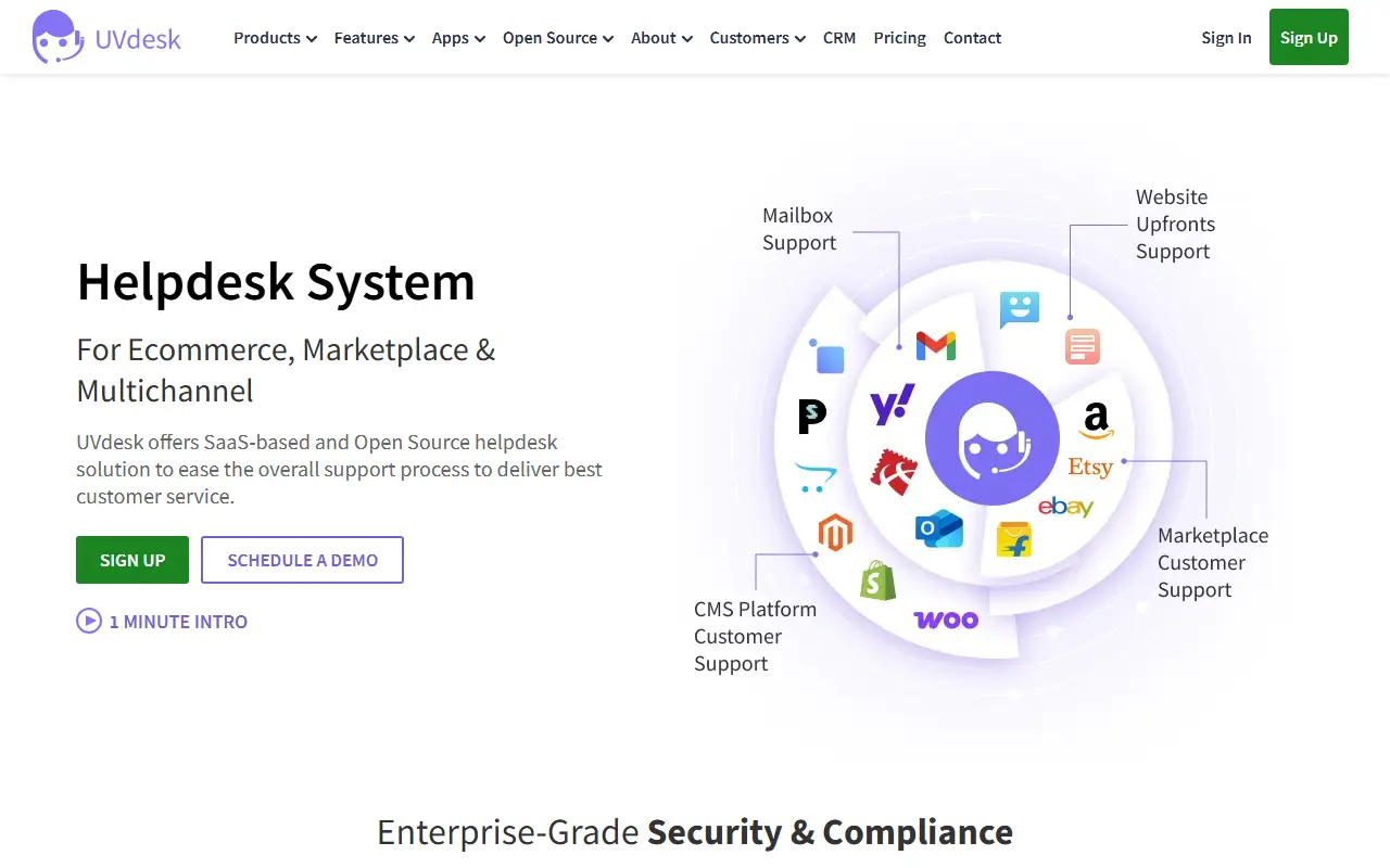 UVdesk homepage screenshot