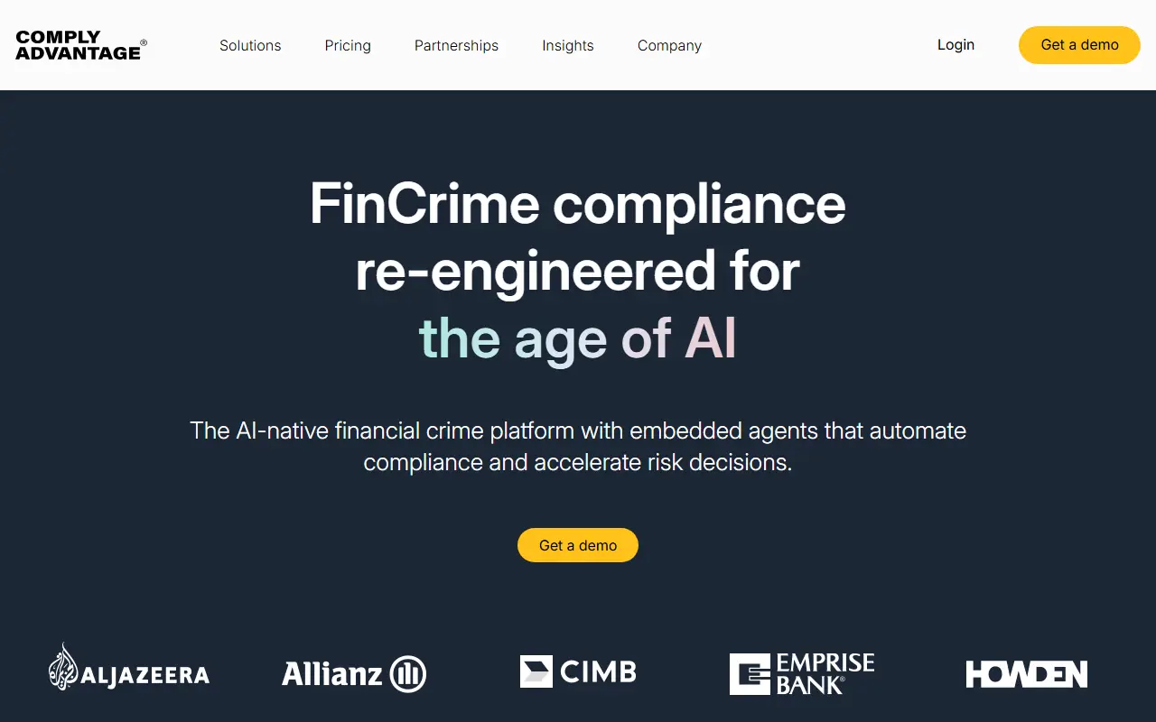 ComplyAdvantage homepage screenshot