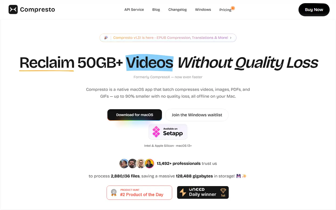 Compresto homepage screenshot