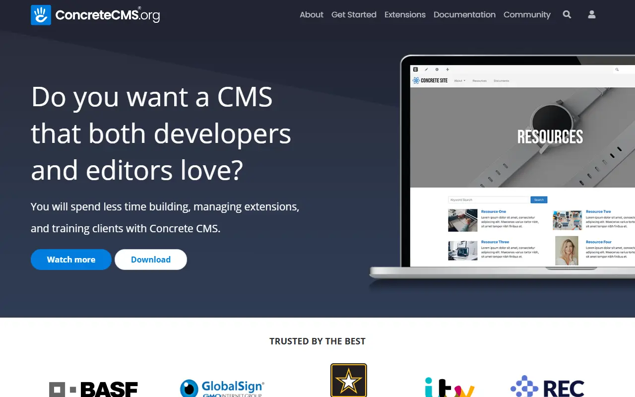 Concrete CMS homepage screenshot