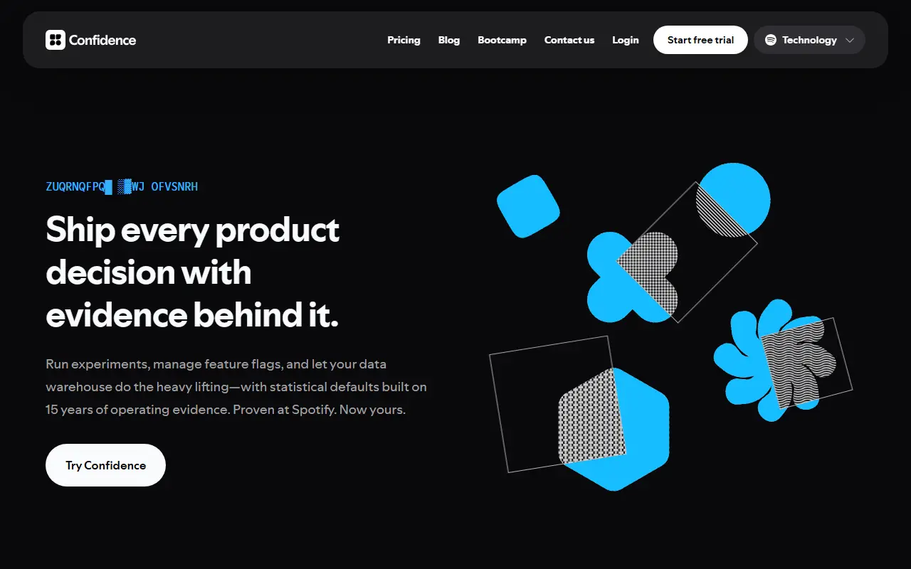 Confidence homepage screenshot