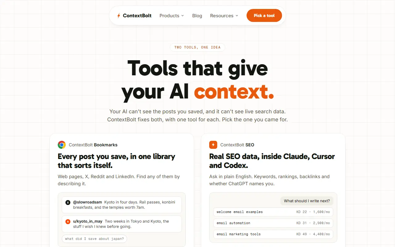 ContextBolt homepage screenshot