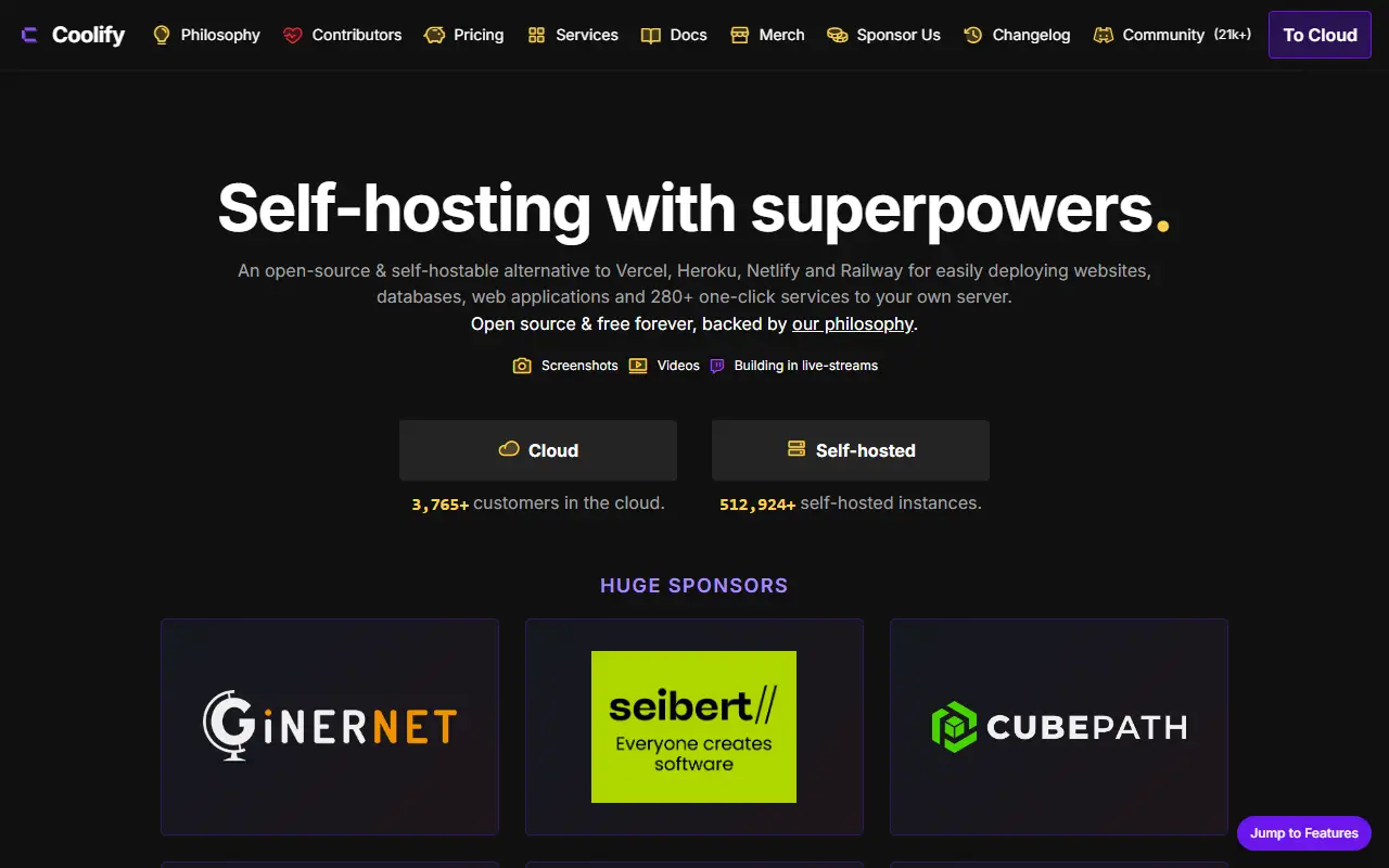 Coolify homepage screenshot