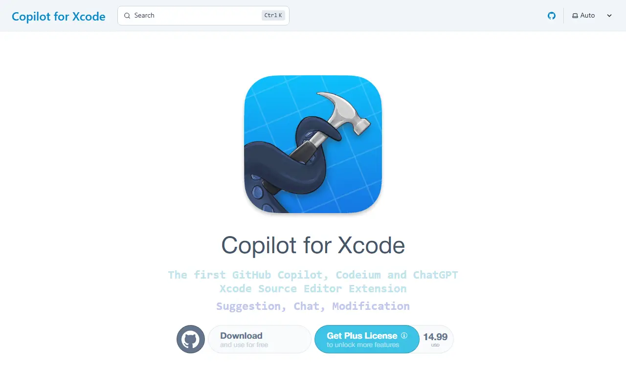 Copilot for Xcode homepage screenshot