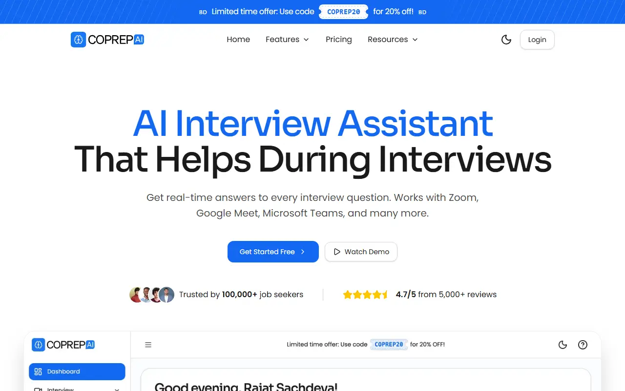 CoPrep AI homepage screenshot