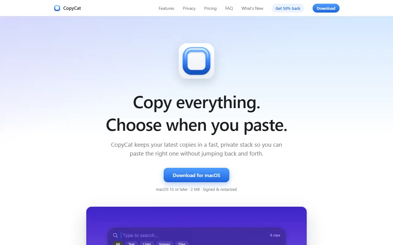 CopyCat homepage screenshot