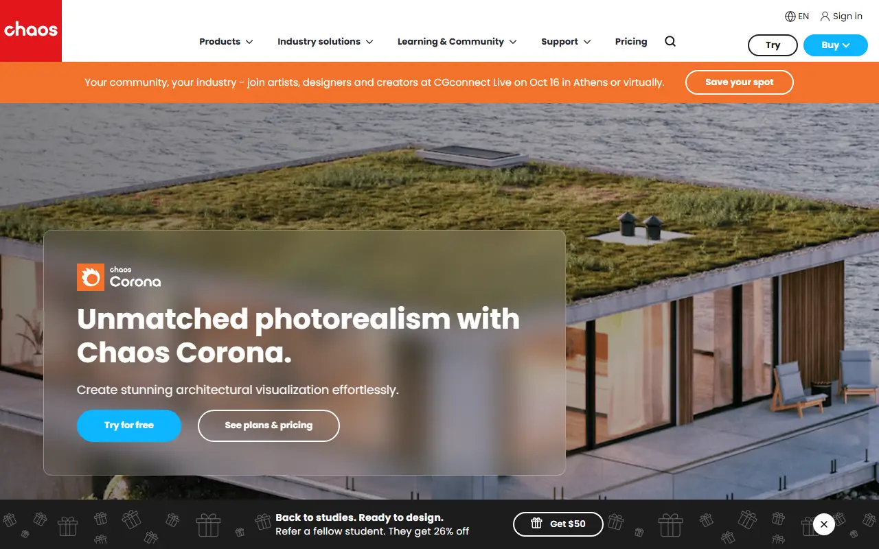 Corona Renderer homepage screenshot