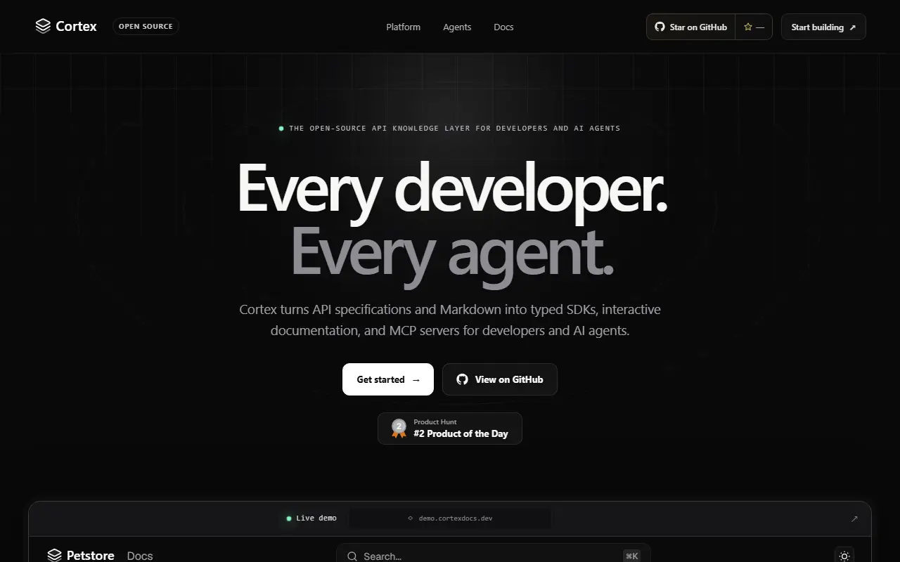 Cortex Docs homepage screenshot