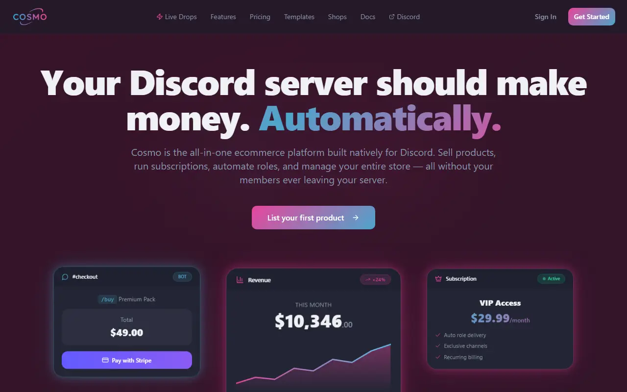 Cosmo homepage screenshot