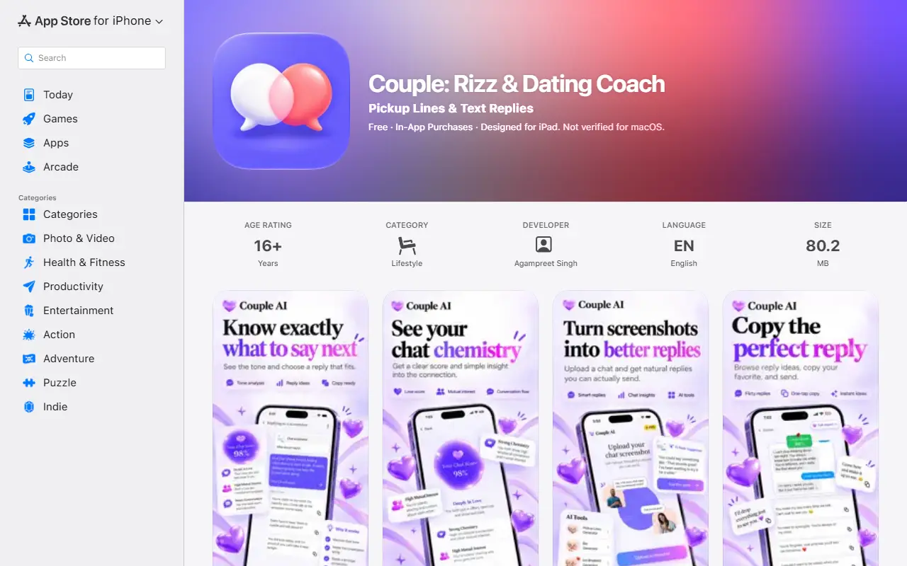 Couple: Rizz & Dating Coach homepage screenshot