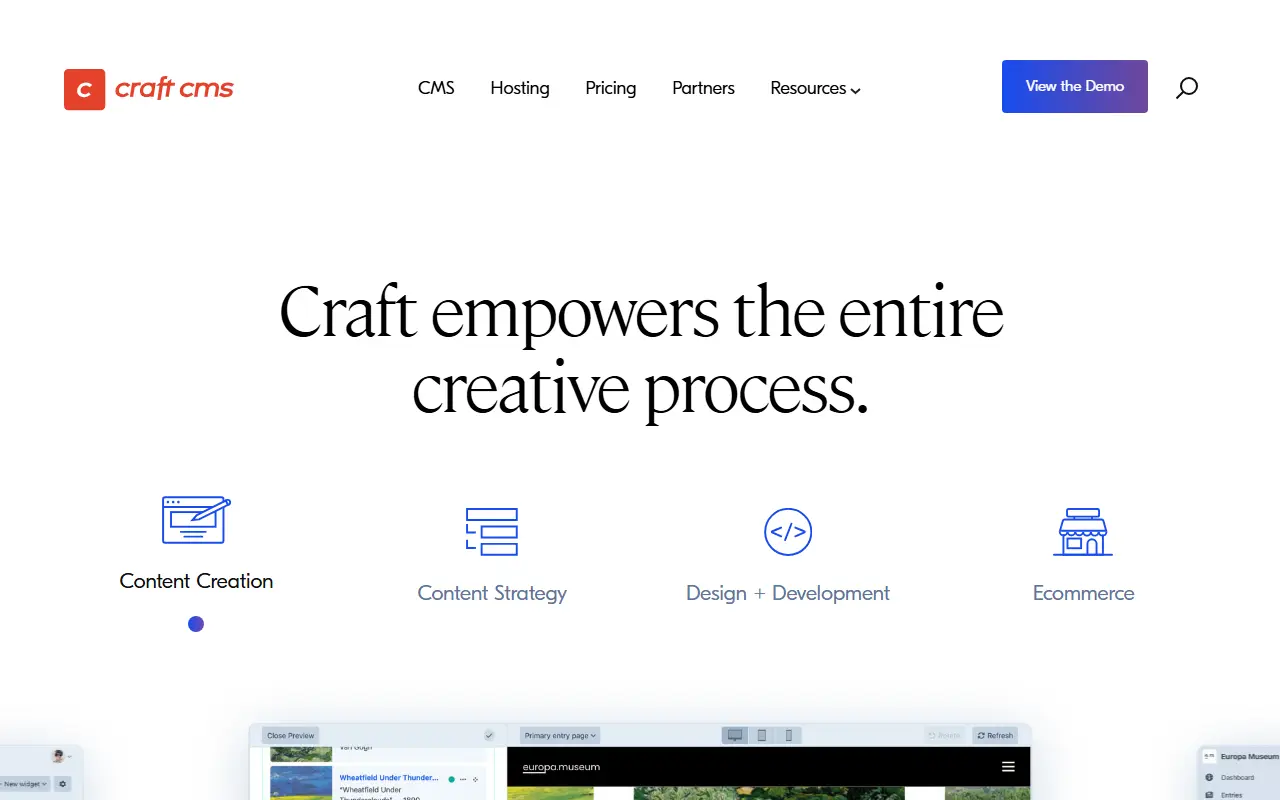 Craft CMS homepage screenshot
