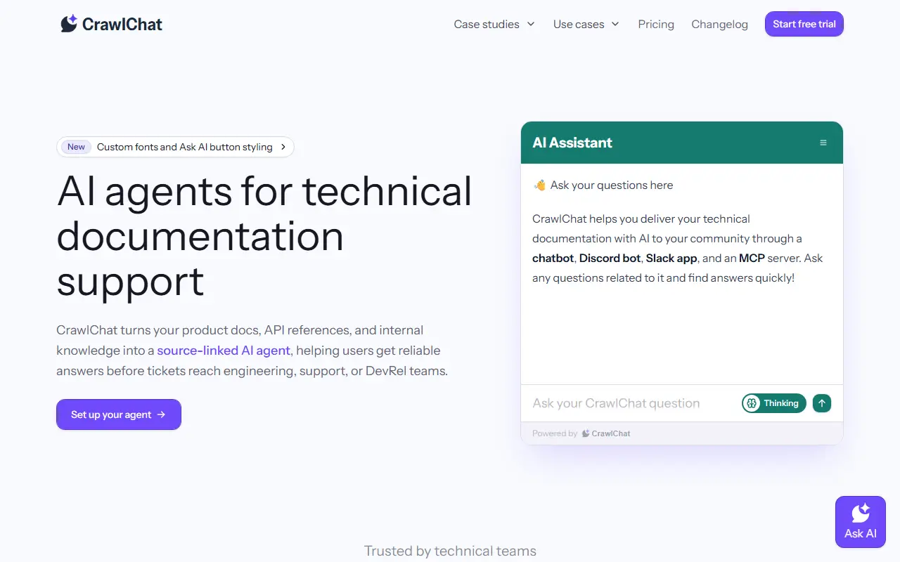 CrawlChat homepage screenshot