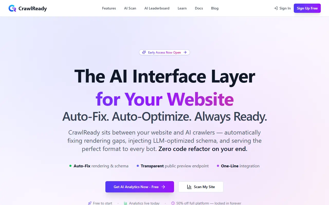 CrawlReady homepage screenshot