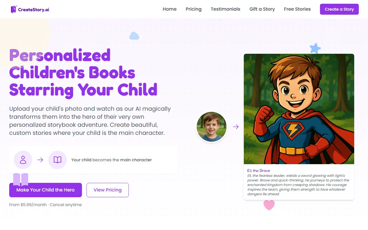 Create Story AI homepage screenshot