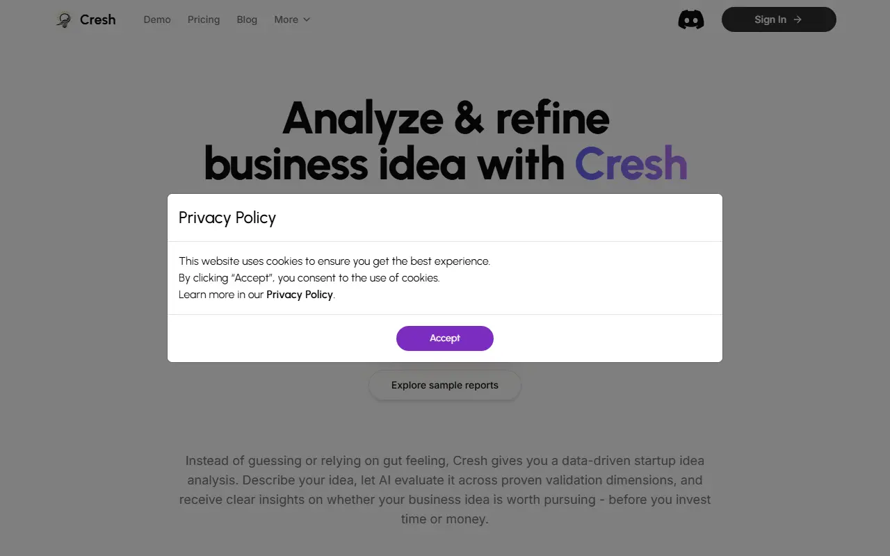 Cresh homepage screenshot