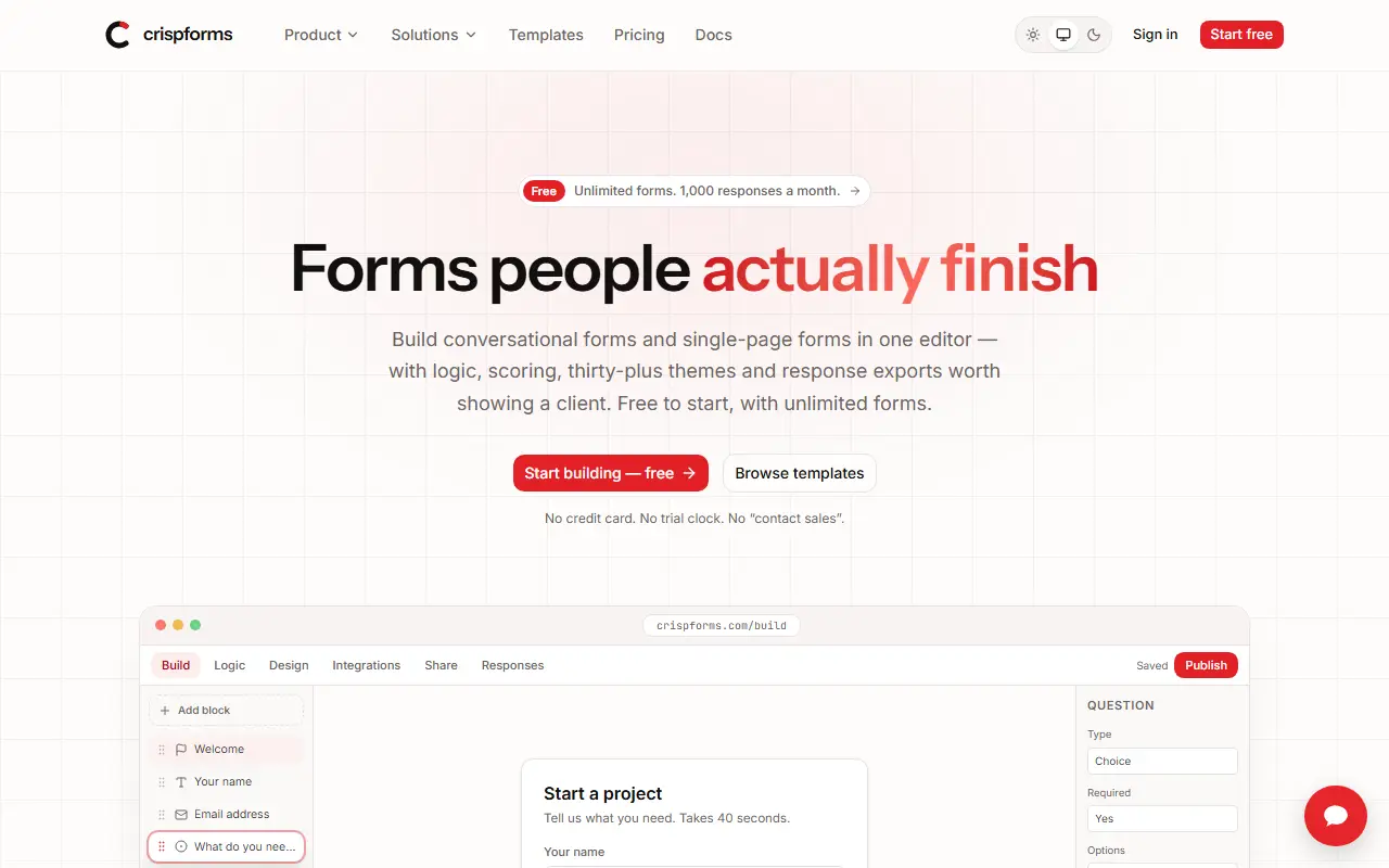 CrispForms homepage screenshot