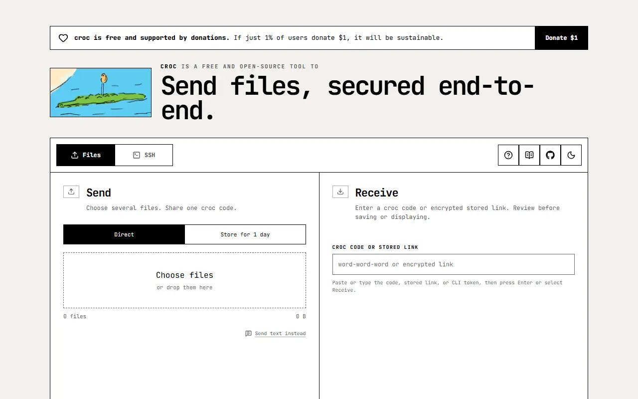 croc homepage screenshot