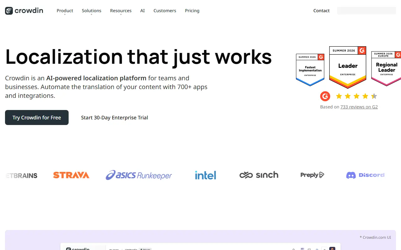 Crowdin homepage screenshot
