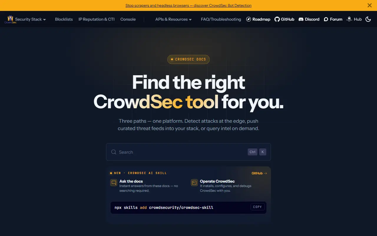 CrowdSec homepage screenshot