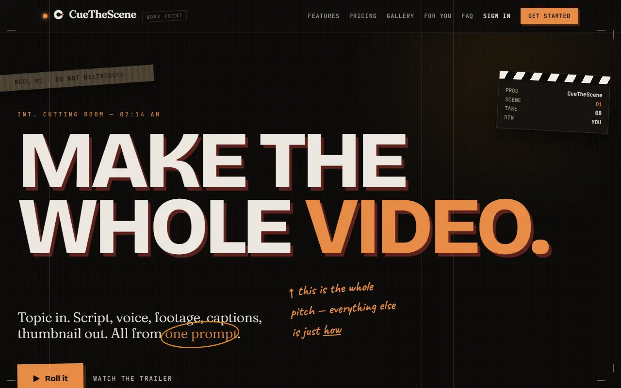 CueTheScene homepage screenshot