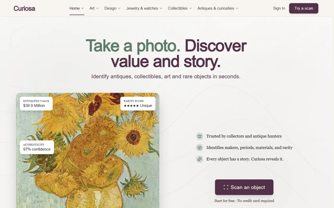 Curiosa homepage screenshot