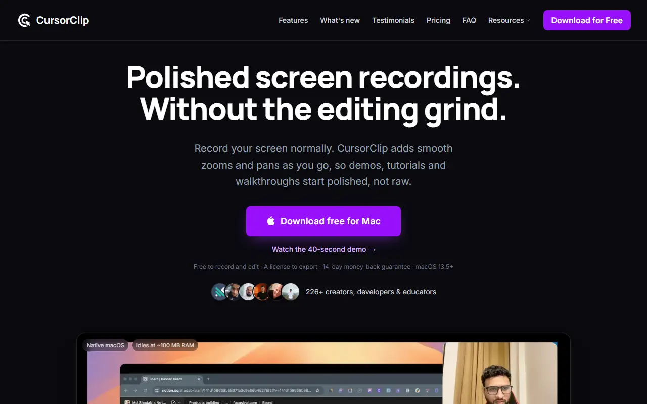 CursorClip homepage screenshot