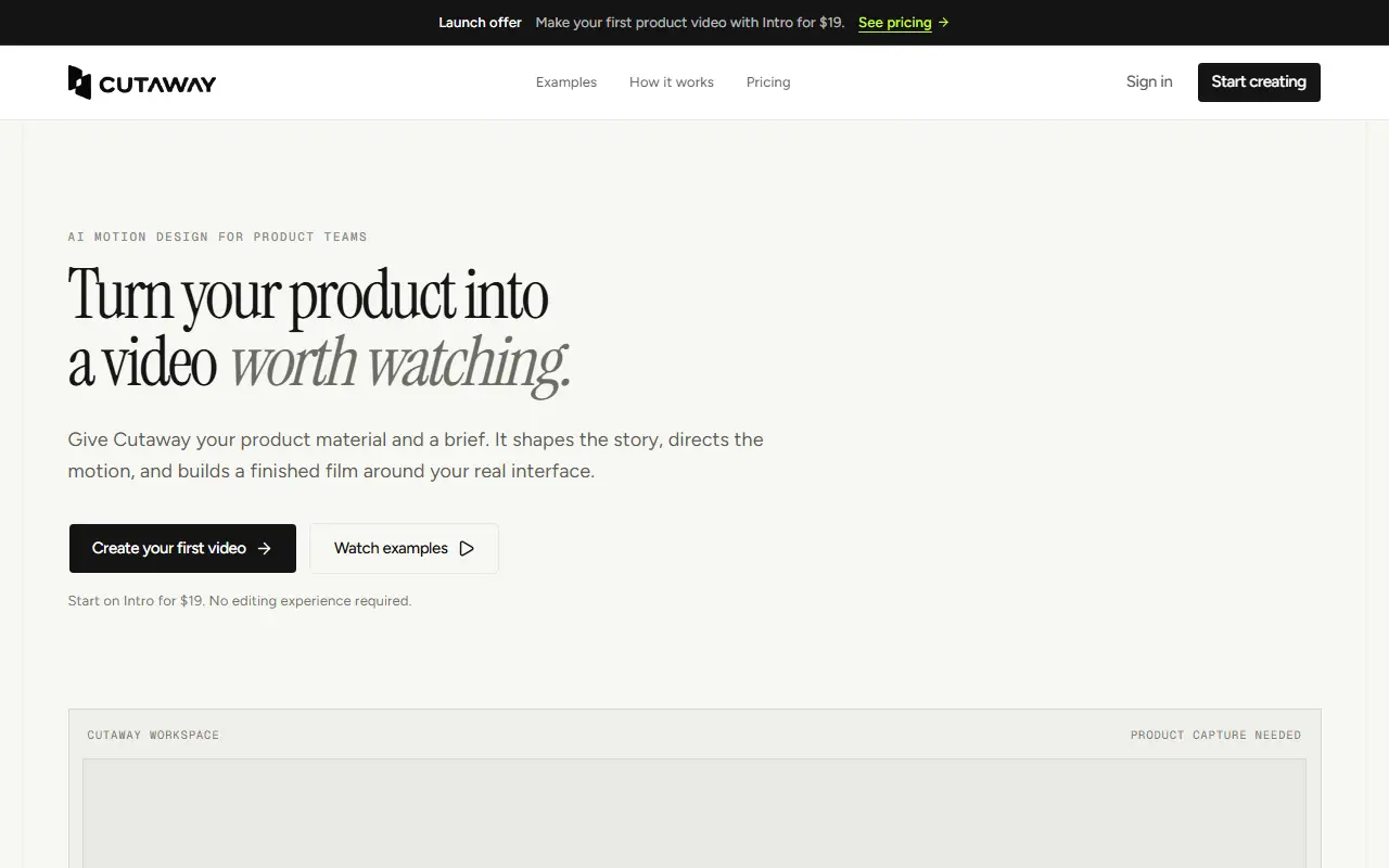 Cutaway homepage screenshot