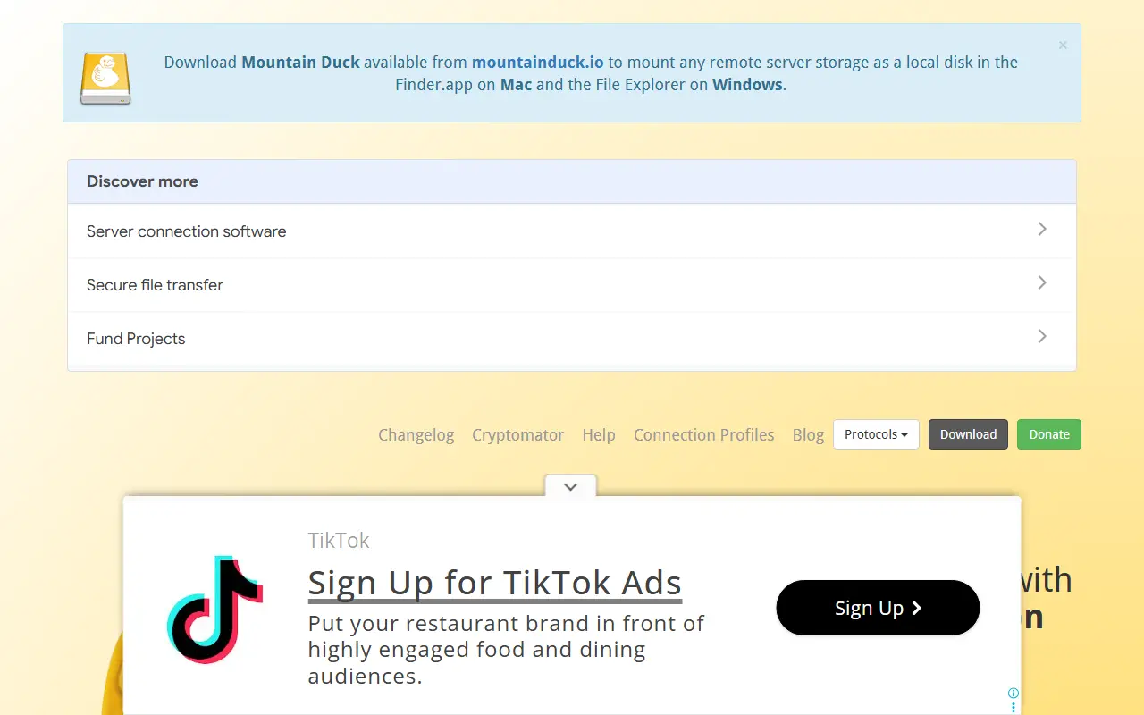 Cyberduck homepage screenshot