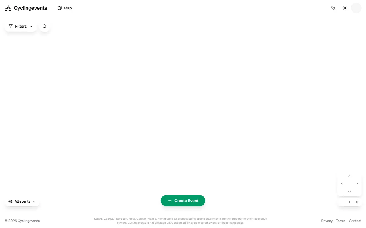 Cycling Events homepage screenshot