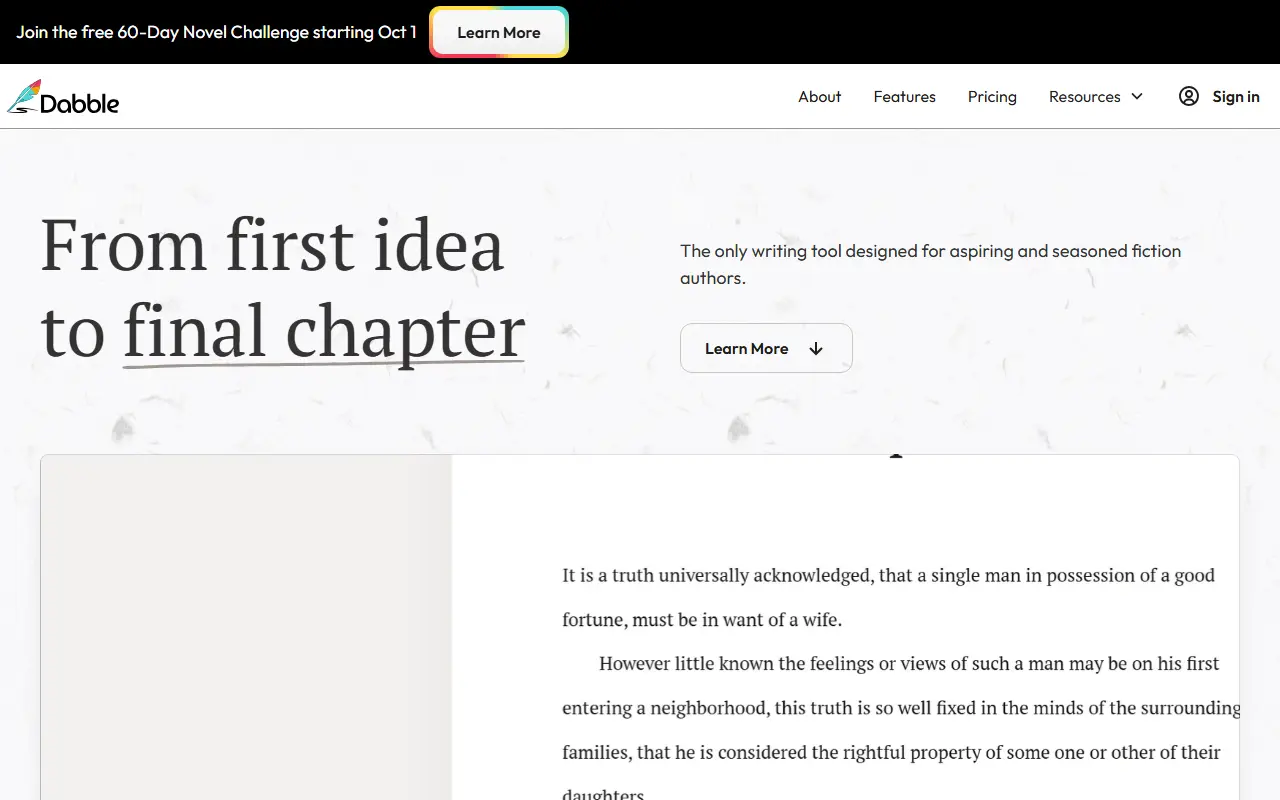 Dabble homepage screenshot