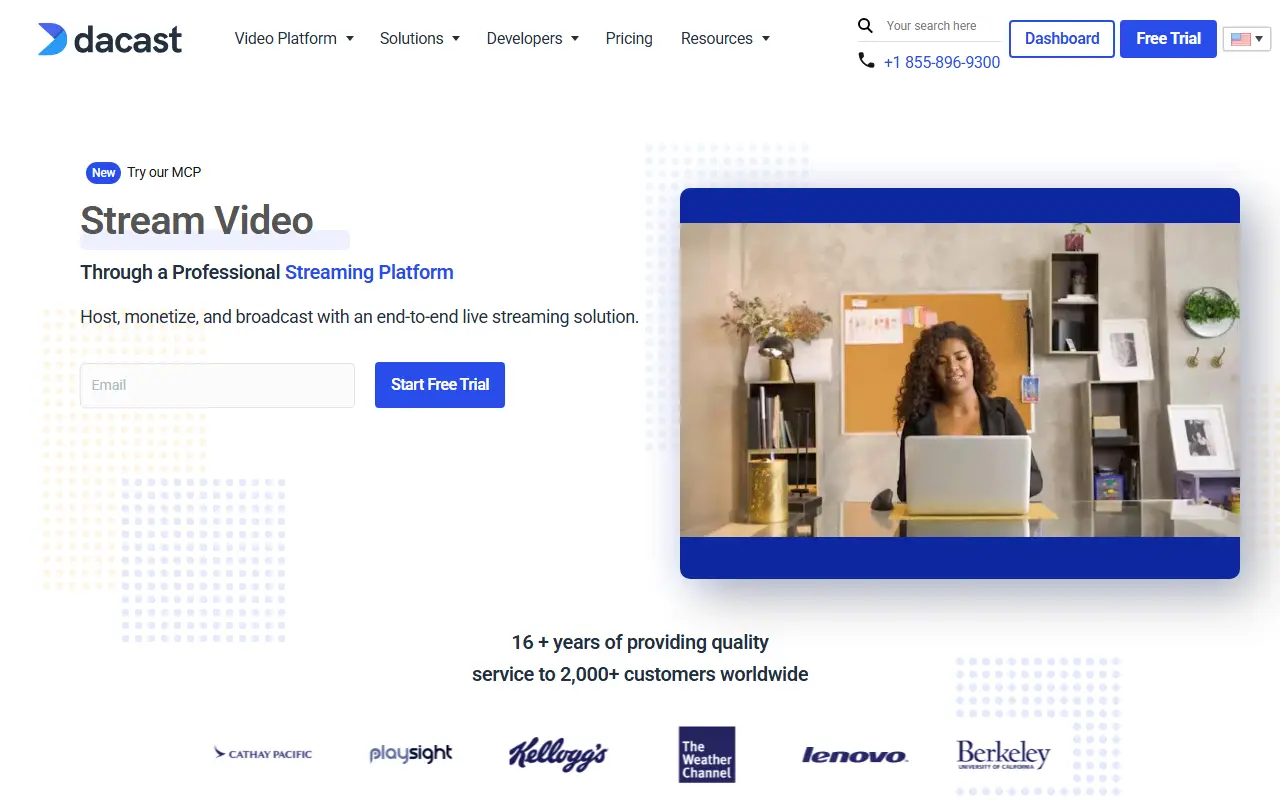 Dacast homepage screenshot