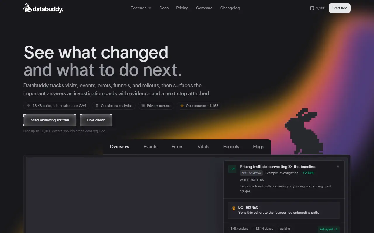 Databuddy homepage screenshot