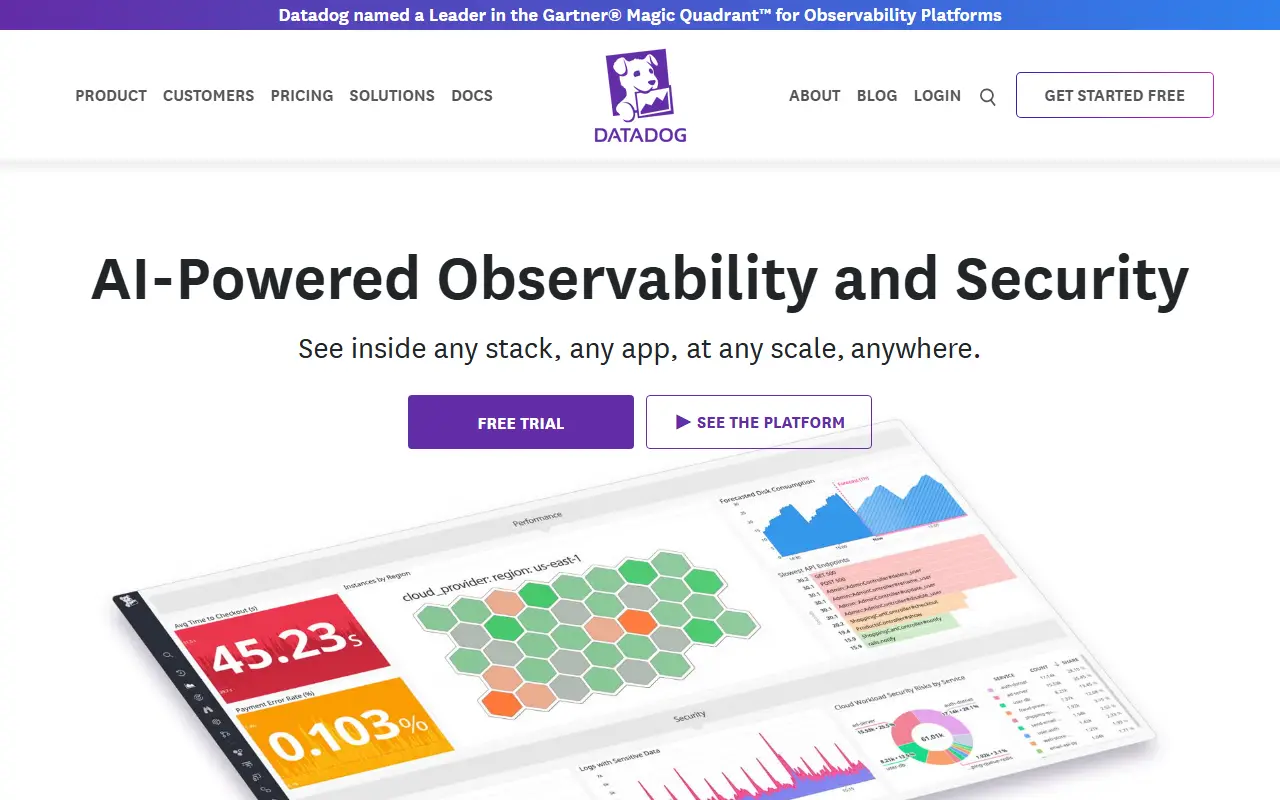 Datadog homepage screenshot