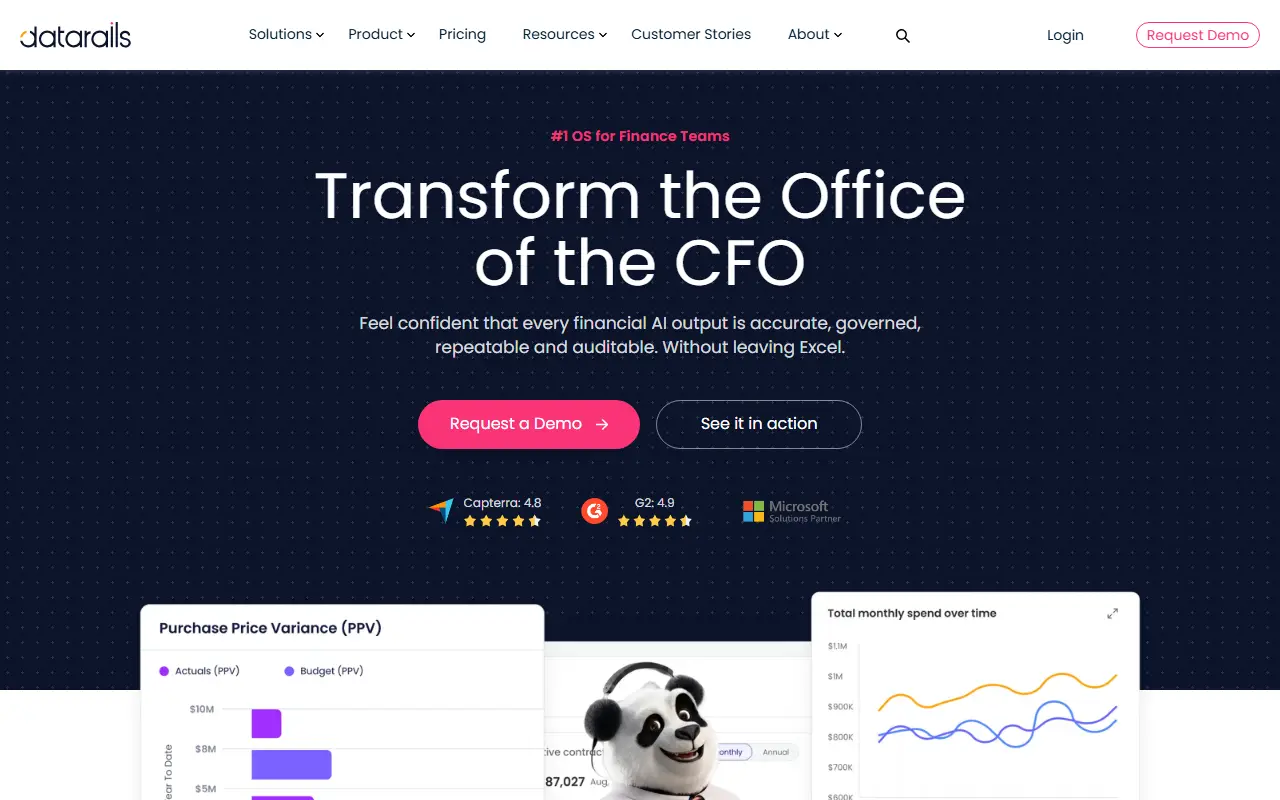 Datarails homepage screenshot
