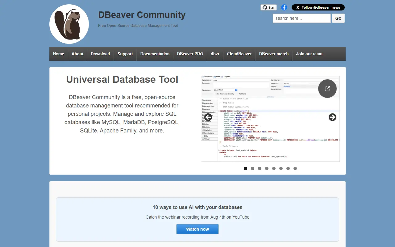 DBeaver homepage screenshot