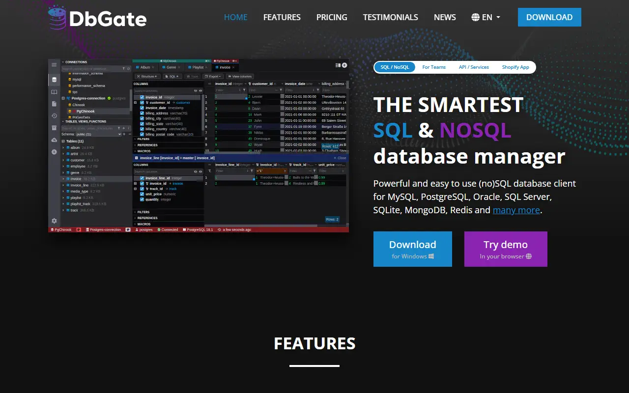 DbGate homepage screenshot
