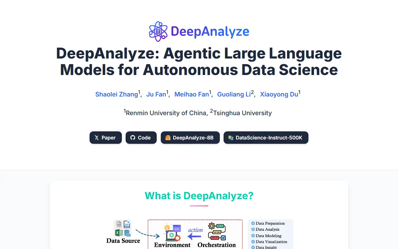 DeepAnalyze homepage screenshot