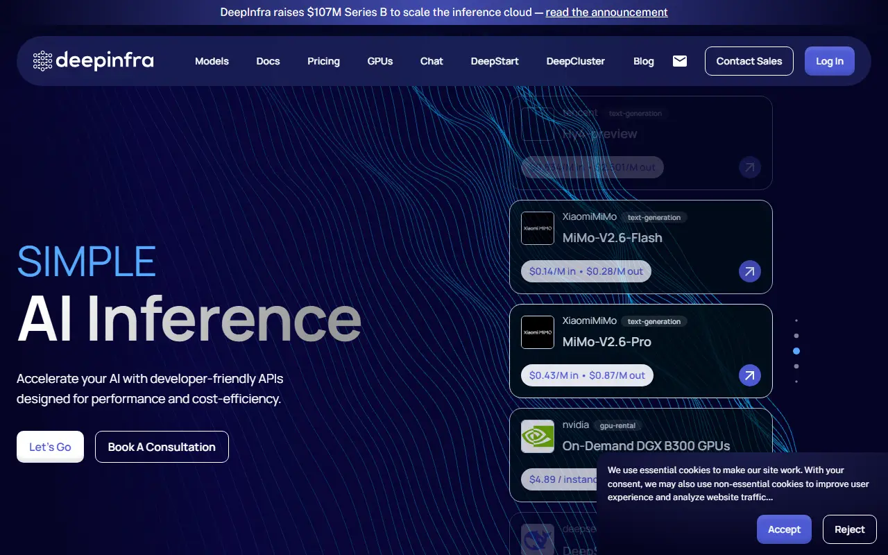 DeepInfra homepage screenshot