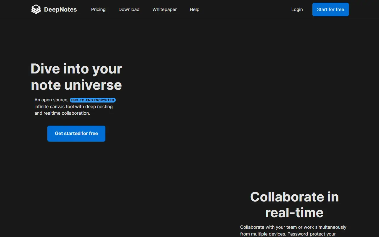 DeepNotes homepage screenshot
