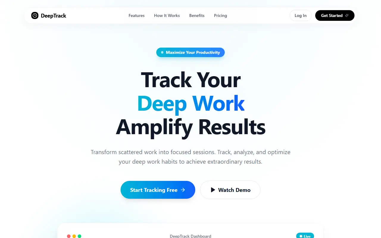 DeepTrack homepage screenshot