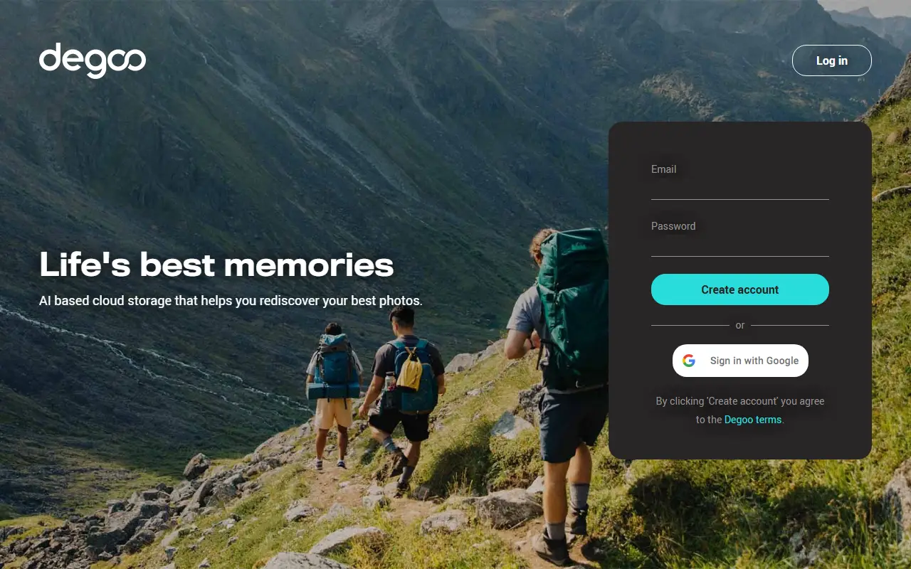Degoo homepage screenshot