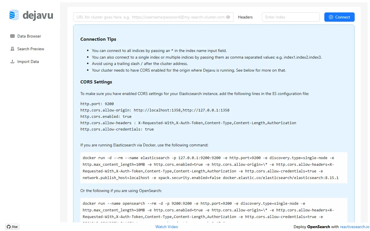Dejavu homepage screenshot
