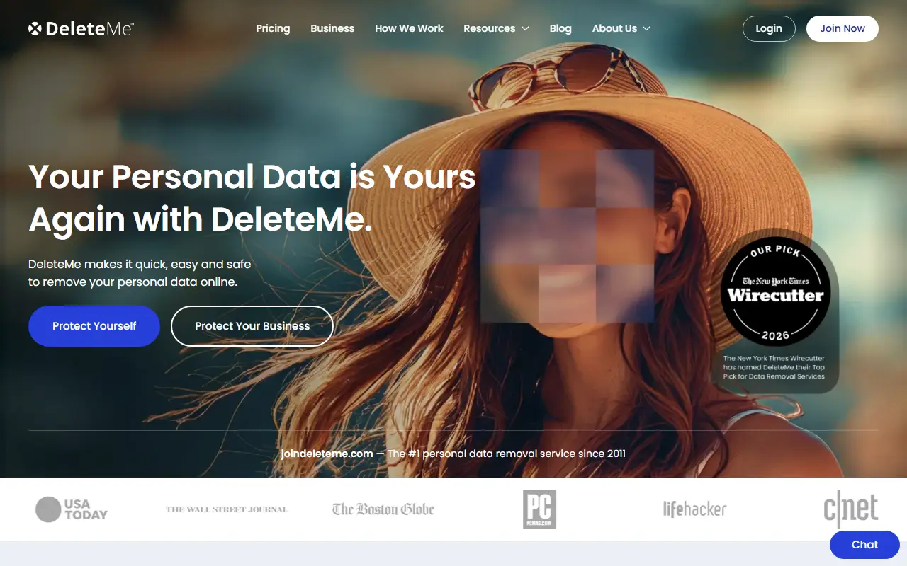 DeleteMe homepage screenshot