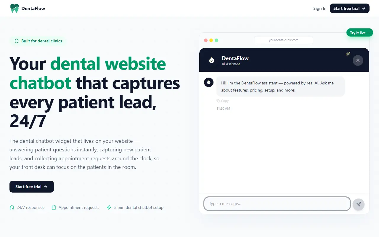 Denta Flow homepage screenshot
