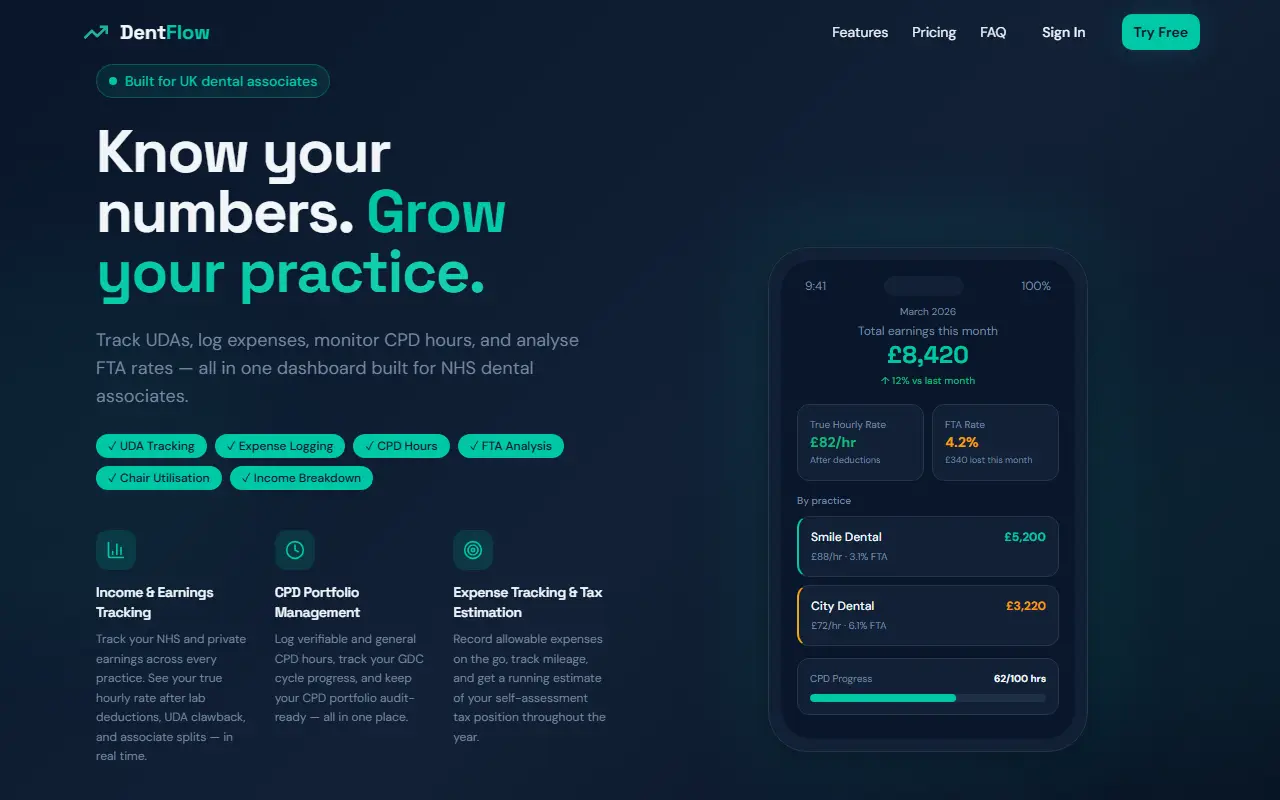 DentFlow homepage screenshot
