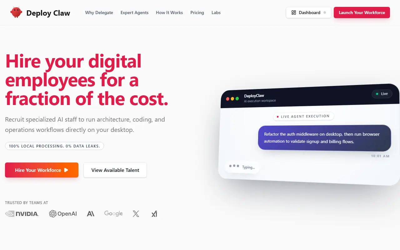 Deploy Claw homepage screenshot