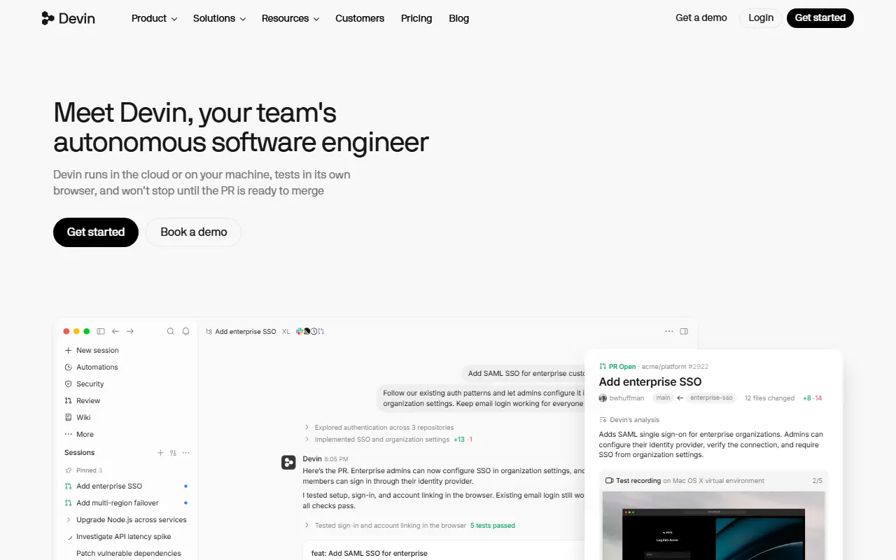 Devin homepage screenshot